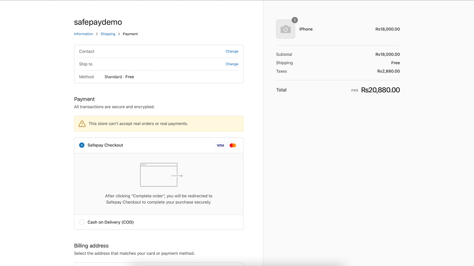 Safepay Checkout Screenshot