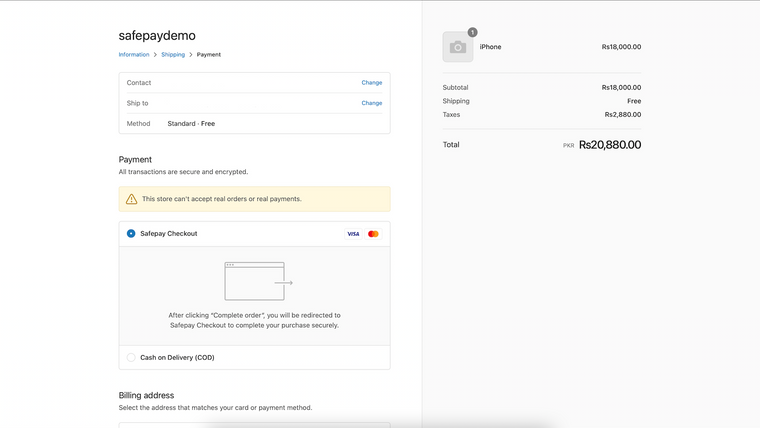 Safepay Checkout Screenshot