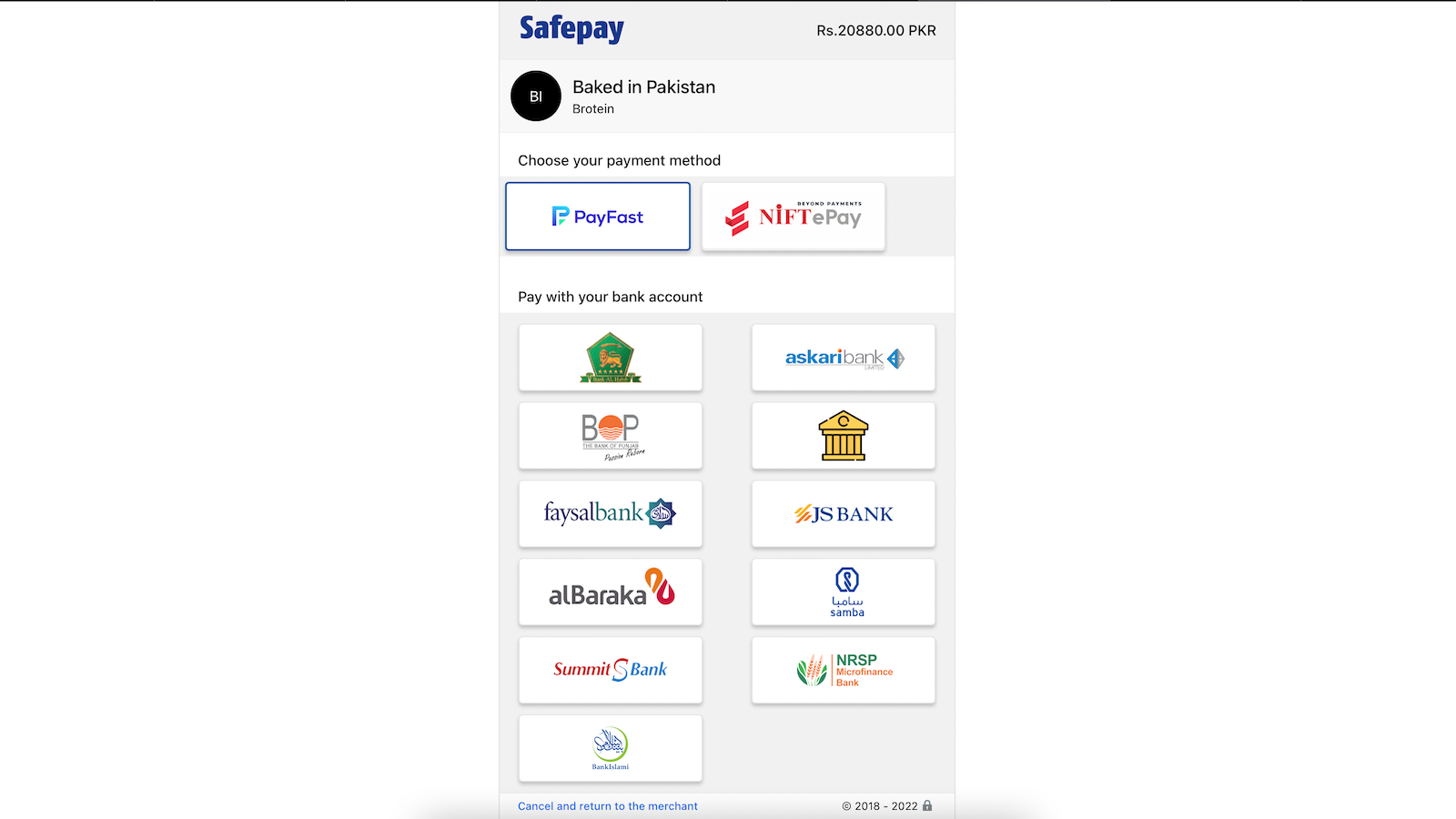 Safepay Checkout Screenshot