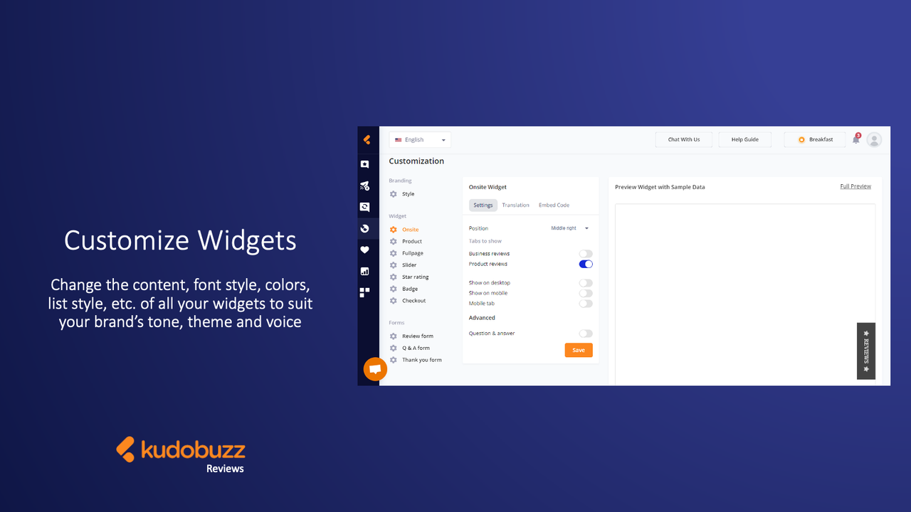 Customize the content, font style, colors, etc. of your widgets