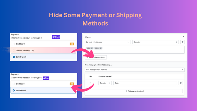 Details for hide shipping or payment methods functionality