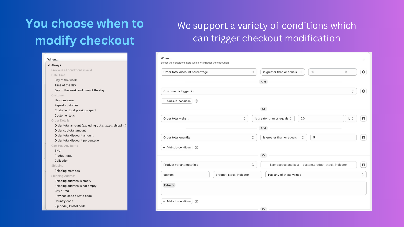 Details for all conditions you can choose from