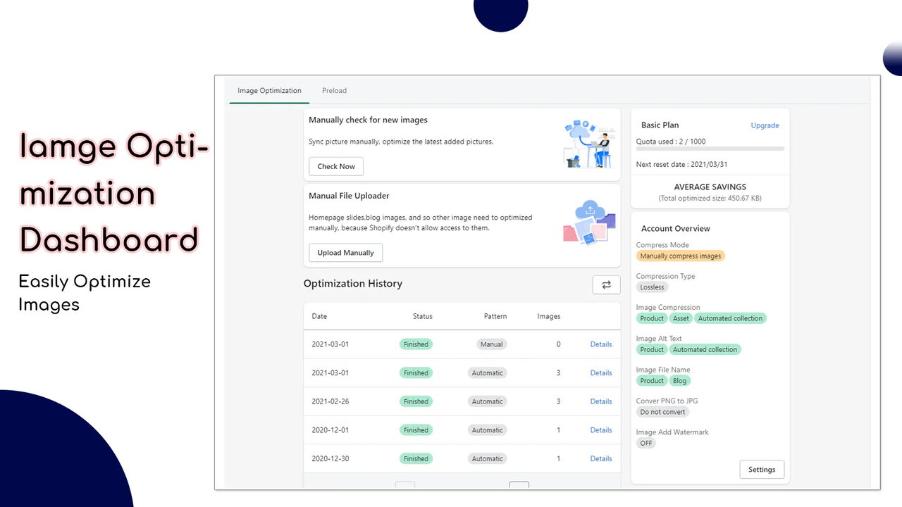 Optimalisatie dashboard_Pagina Snelheid+SEO Afbeeldingsoptimalisator