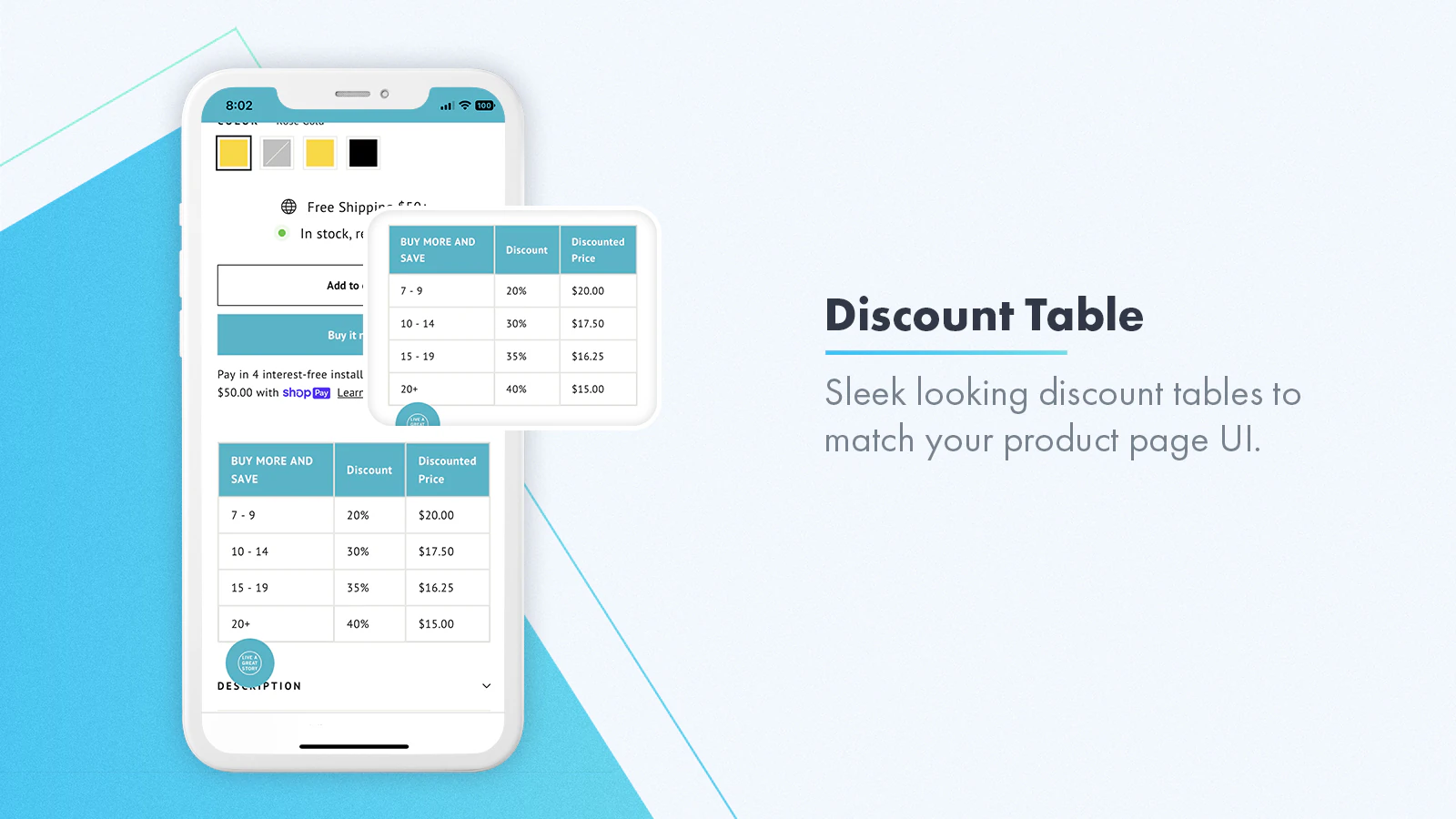 Compatible mobile sur tous les appareils avec des tables de remise