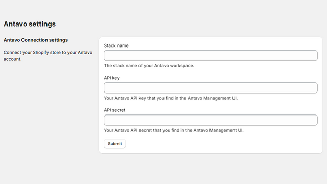 Configure a conexão facilmente entre Shopify e Antavo.