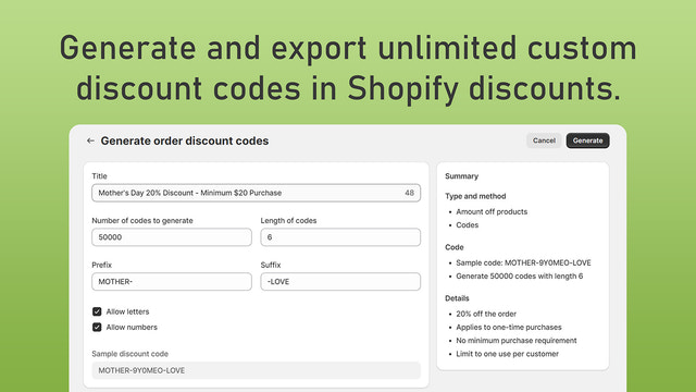 Crear códigos de descuento ilimitados para Shopify