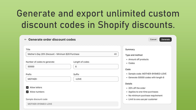 Create unlimited discount codes for Shopify