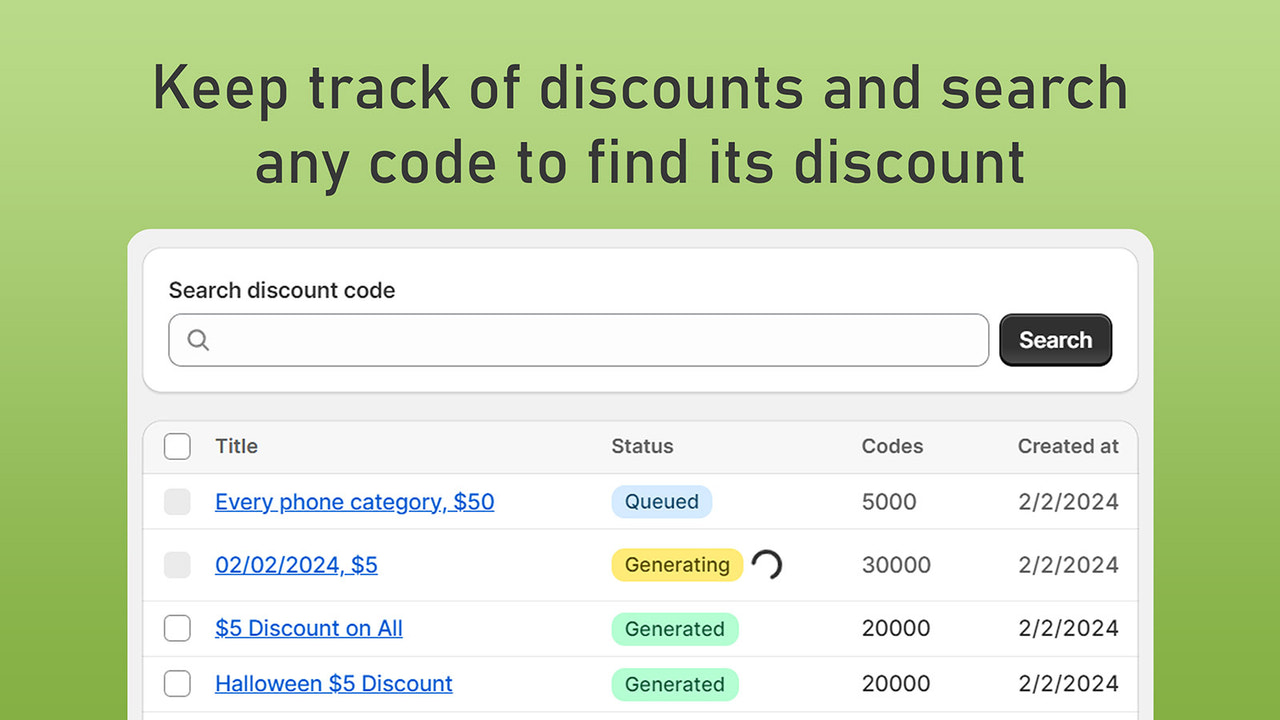 Generador de códigos promocionales de Shopify