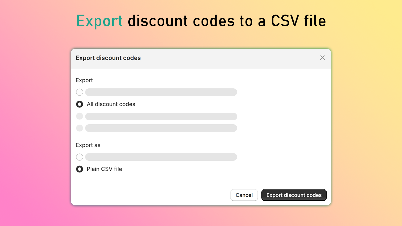 Exportar códigos de descuento en masa para Shopify