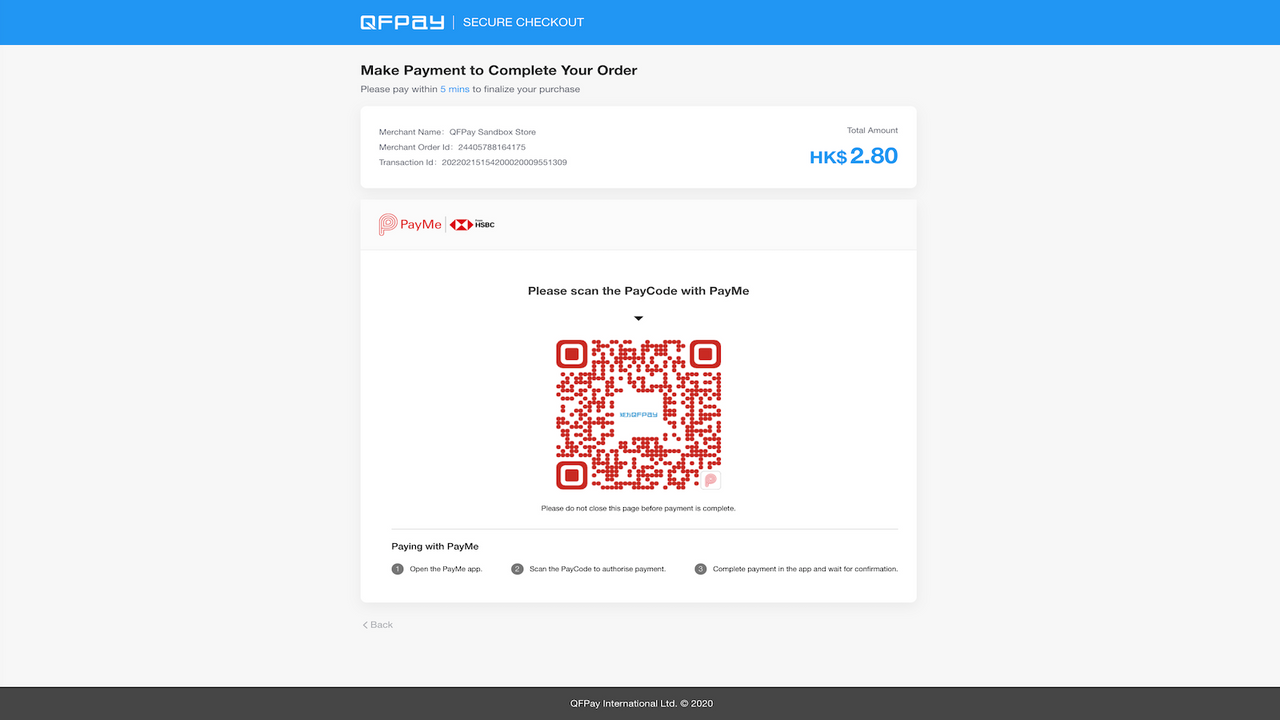QFPay Checkout QRCode Page (Payme)