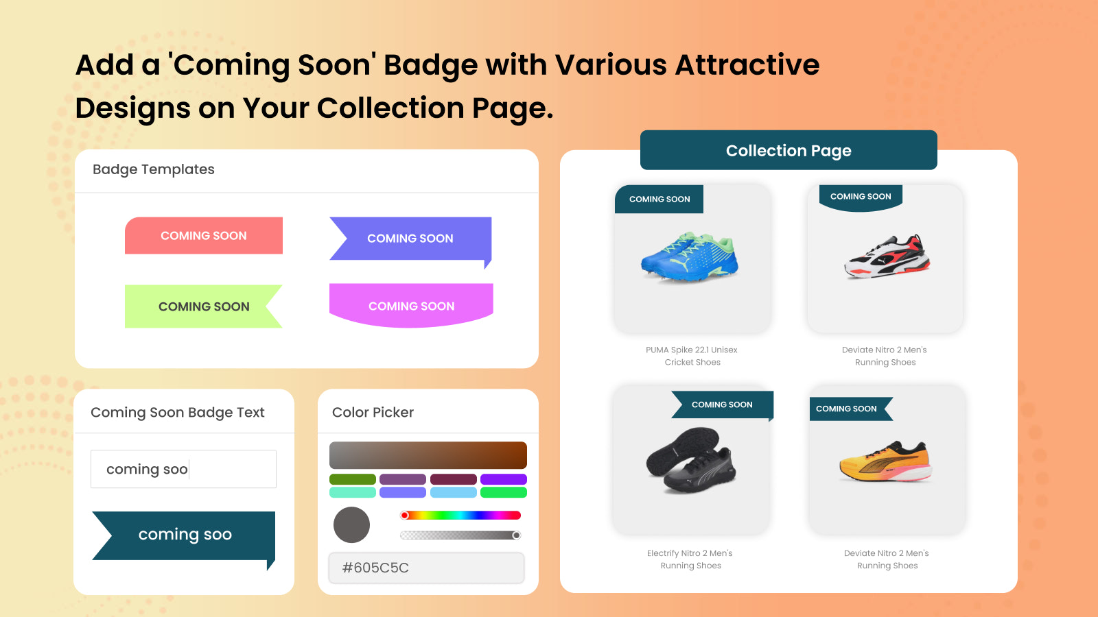 Lägg till 'Coming Soon' märke med olika designs på samlingsidan