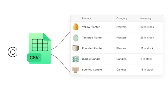 An icon of CSV file that leads to a product inventory window