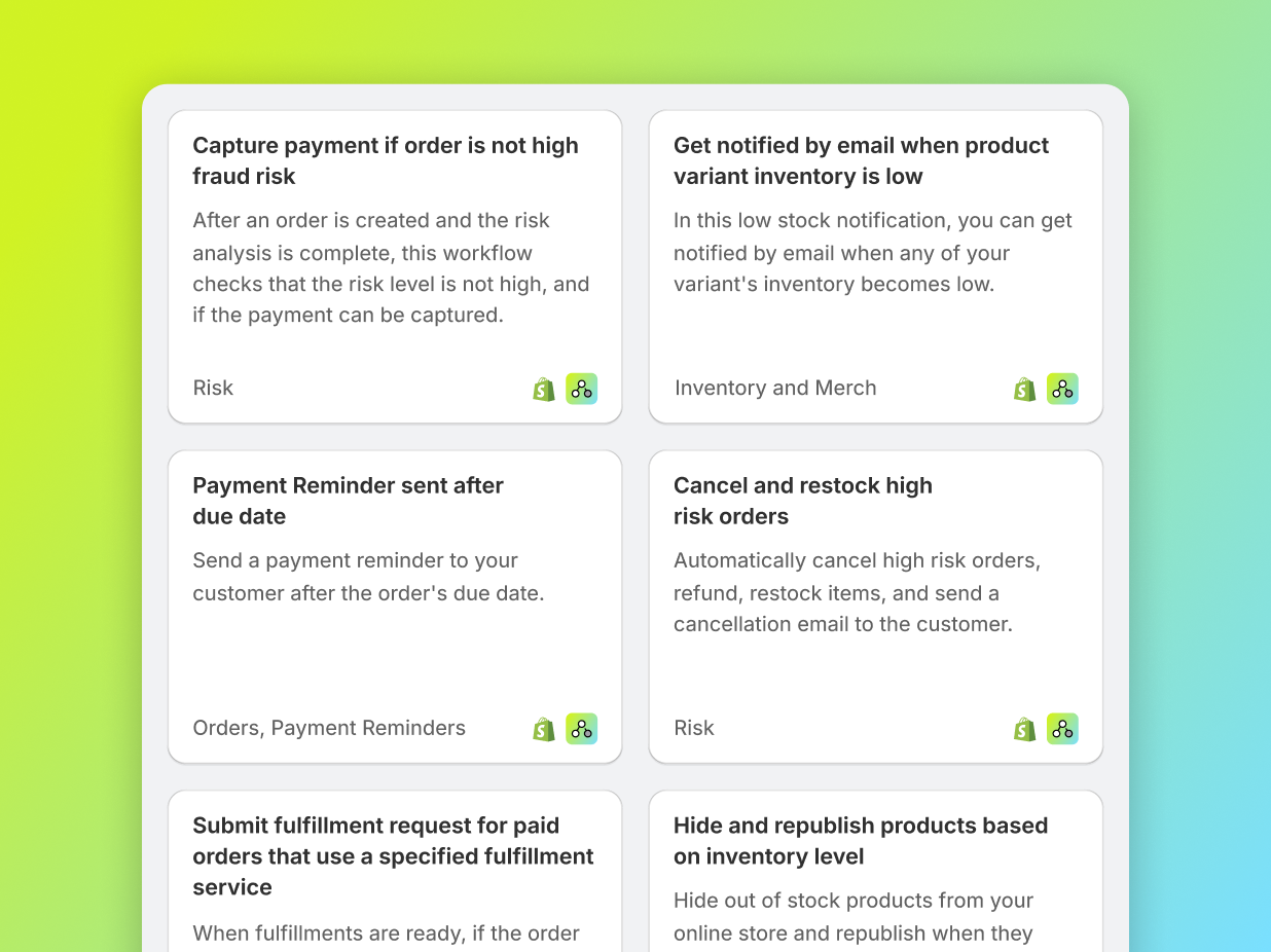 De module "Templates" in de beheersomgeving, met alle beschikbare categorieën Flow-templates.