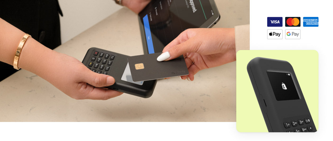 Three images are displayed. One features a card being tapped on the POS Go. Another is the POS Go with a card being swiped, along with icons of the accepted payment types above it.