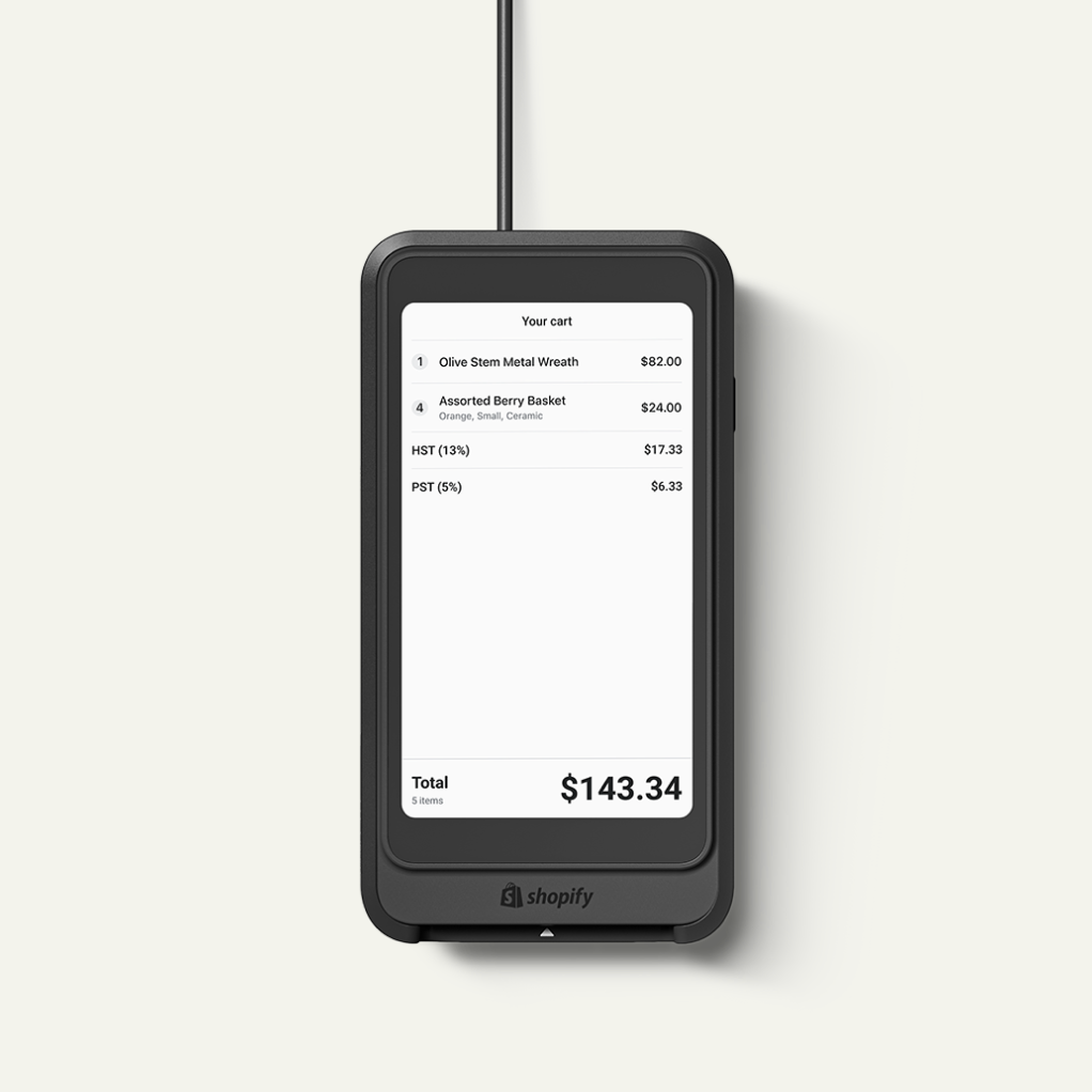 POS Terminal's customer-facing display shows an itemized checkout listing items purchased, price, tax, and final total.