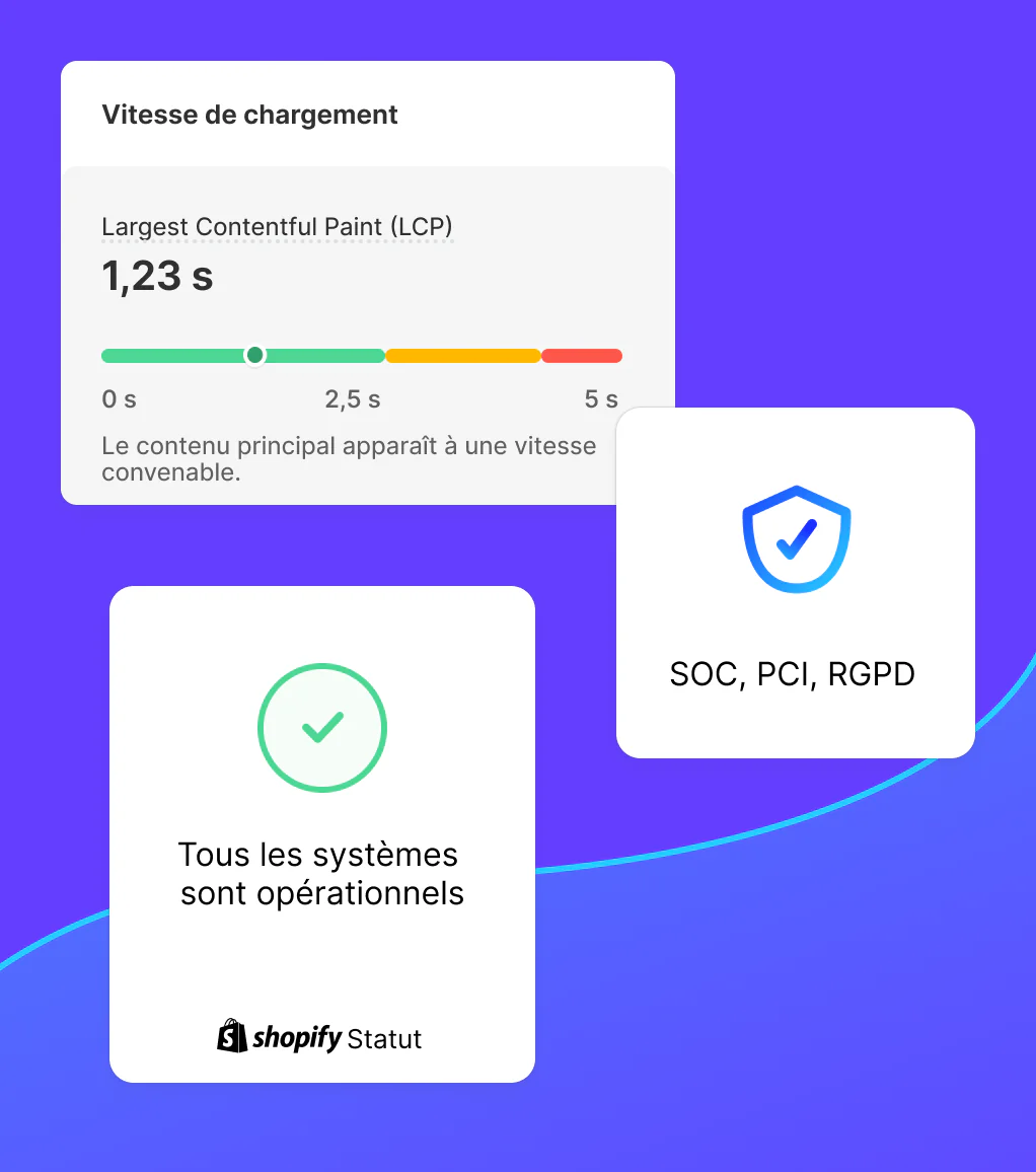 Note de vitesse de chargement du site, statut de disponibilité et vérification de conformité