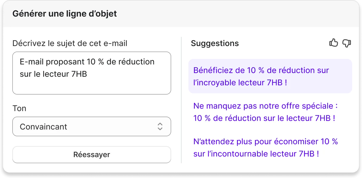 Shopify Magic s’ouvre pour générer par IA le corps d’un e-mail pour un tourne-disque.