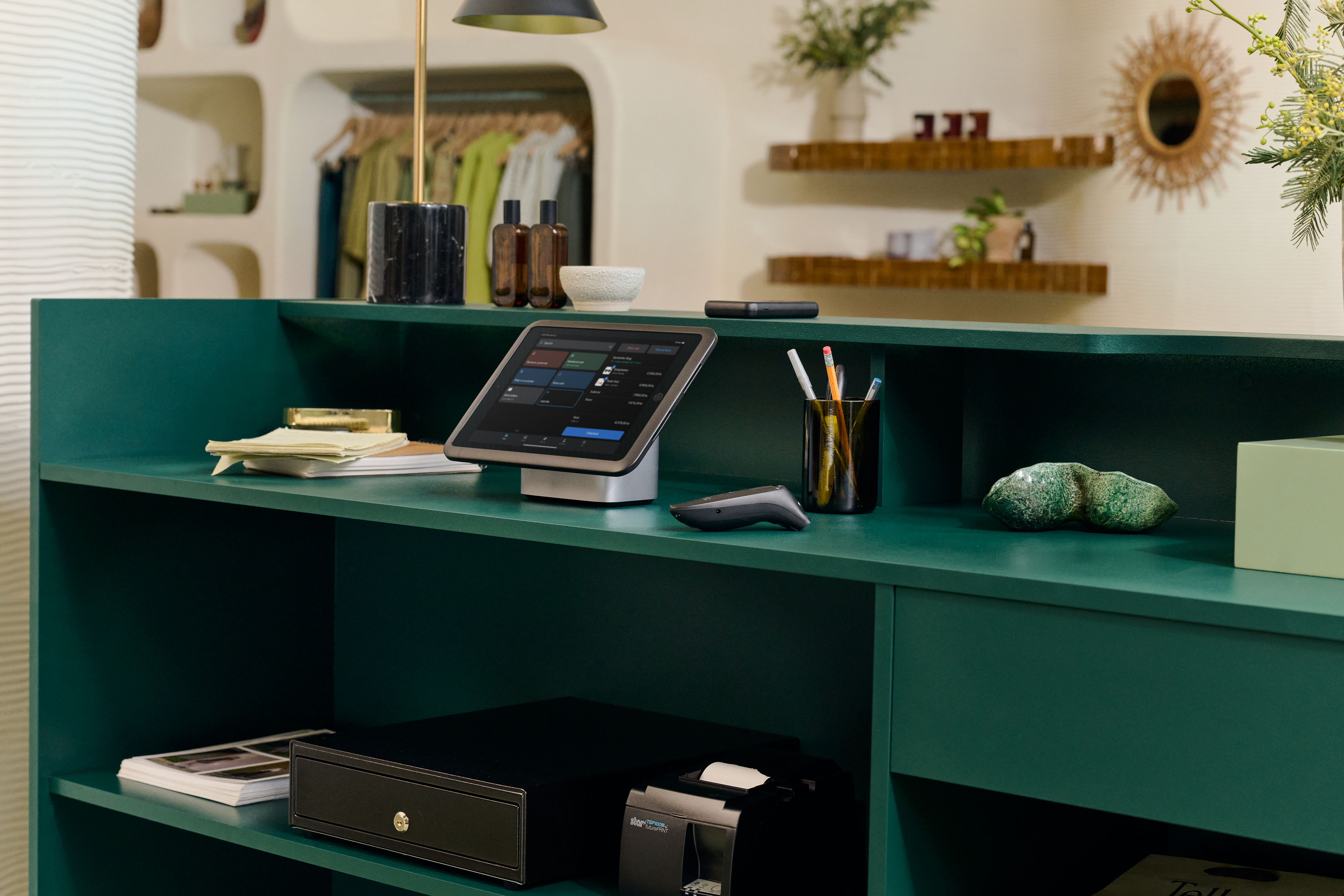 An overhead view of Shopify's Retail Collection on a counter.