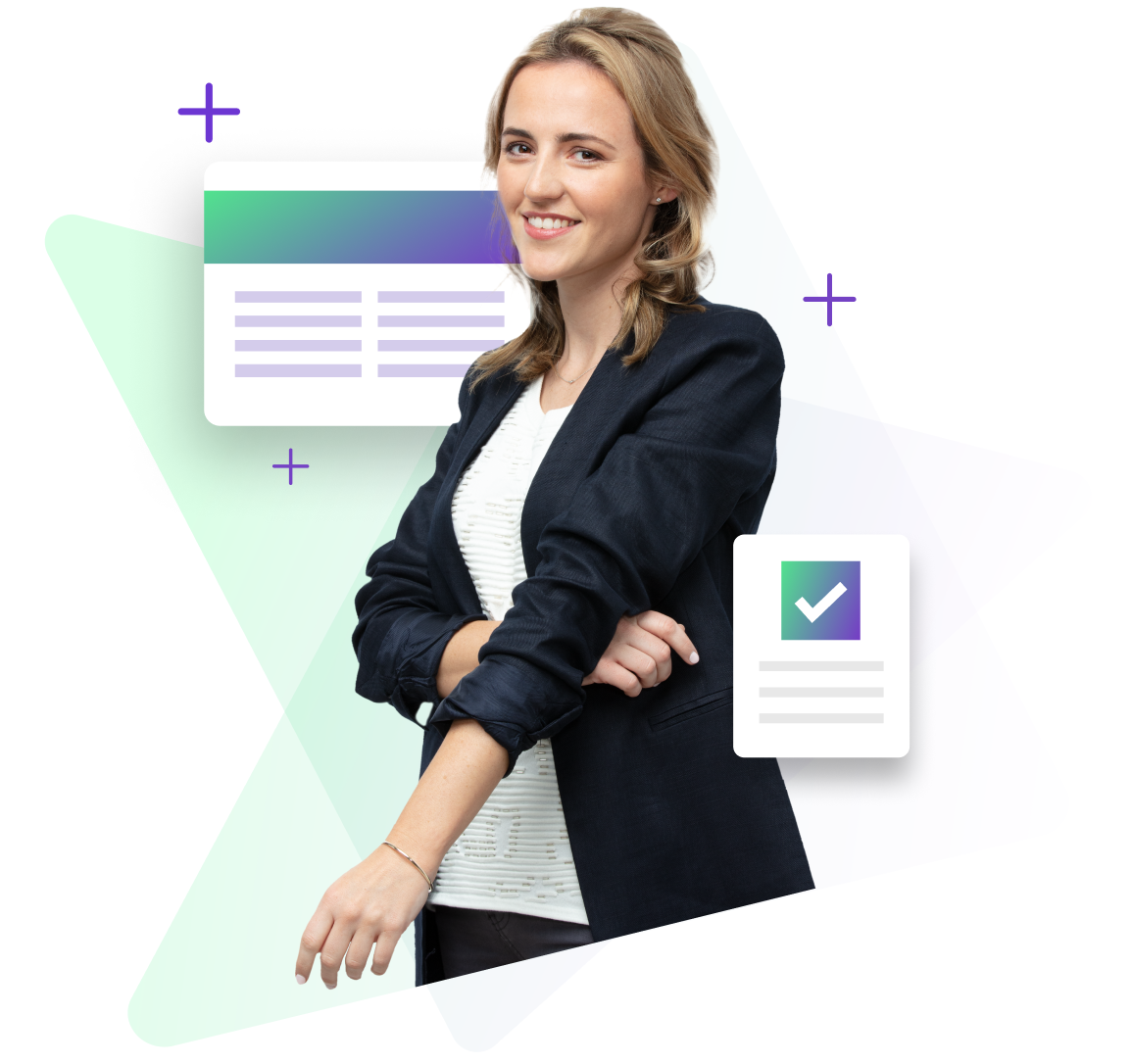 The image features a card and a megaphone illustration. The card is green and white, and the megaphone is purple. The image conveys the idea of communication, interaction, and collaboration, highlighting the importance of effective communication in various professional contexts.