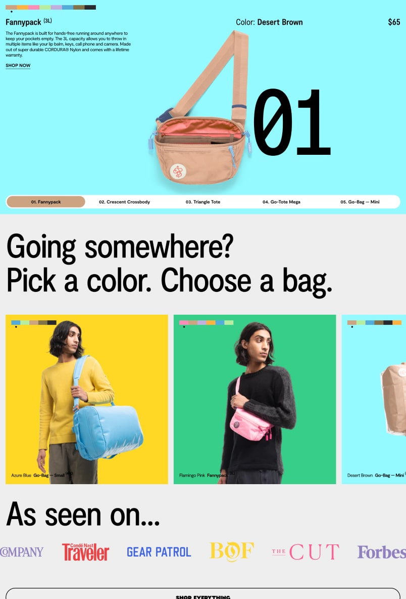De website van Baboon to the Moon, dat kleurrijke tassen verkoopt