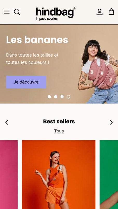 Image du site web mobile de hindbag qui vend des vêtements et des accessoires éco-responsables