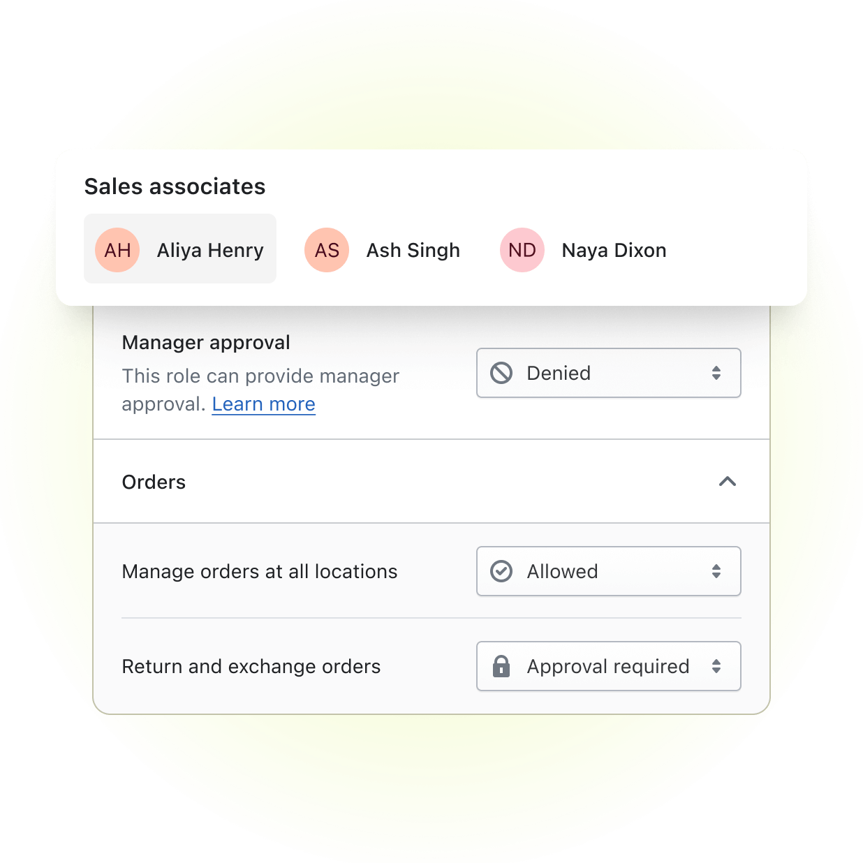 A small snapshot of how staff members and managers can be given custom roles and permissions through Shopify Point of Sale.