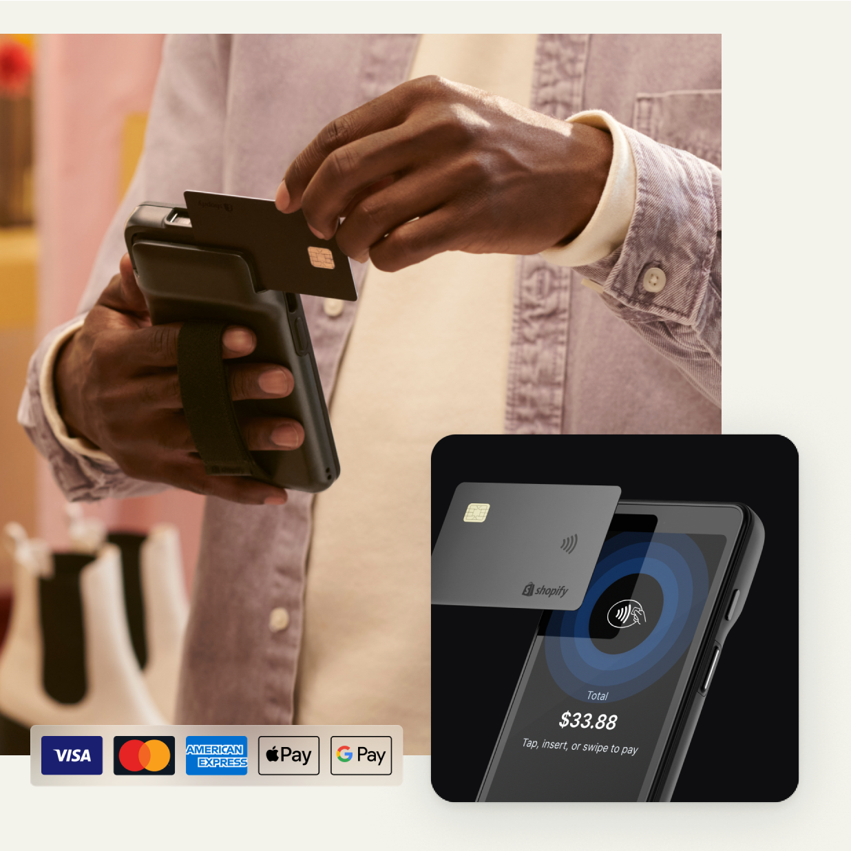 POS card reader swipe, chip or tap to pay.