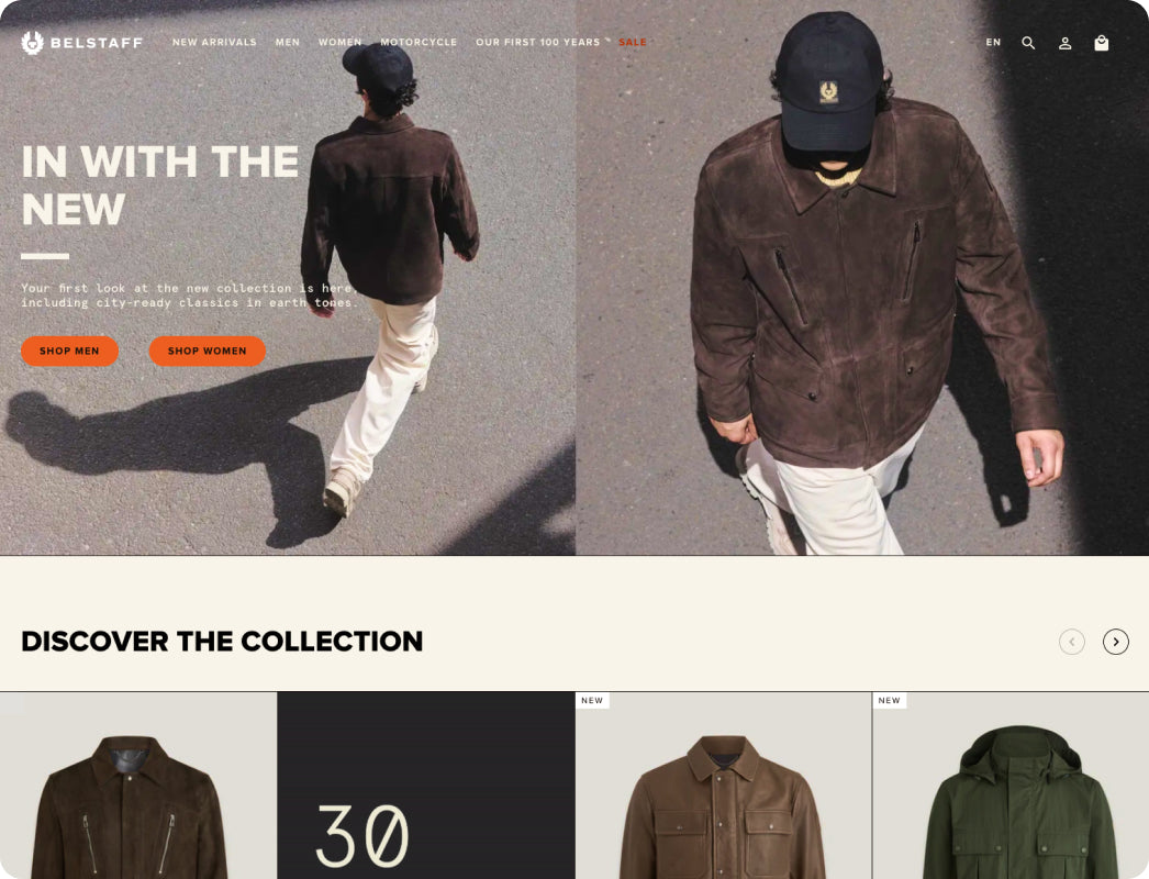 Image of website for clothing brand Belstaff