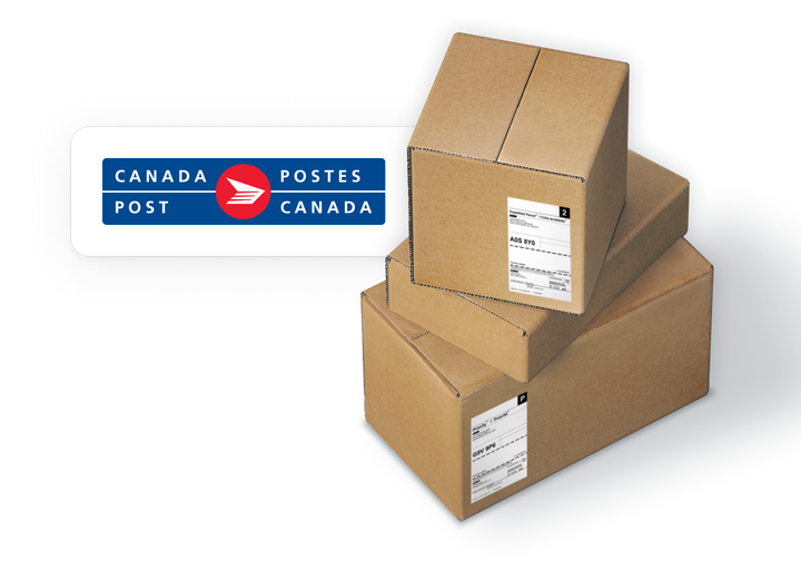Logo Postes Canada avec trois cartons d’expédition.