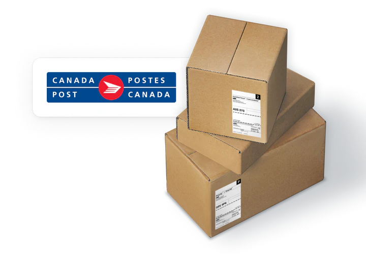 Logo Postes Canada avec trois cartons d’expédition.