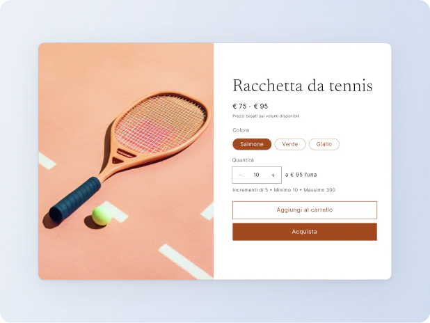 Racchetta da tennis in vendita online con opzioni di acquisto in blocco e quantitativi minimi e massimi