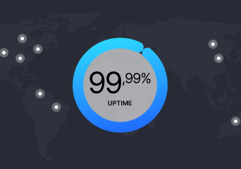 Een wereldkaart met een statistiek die 99,99% uptime toont
