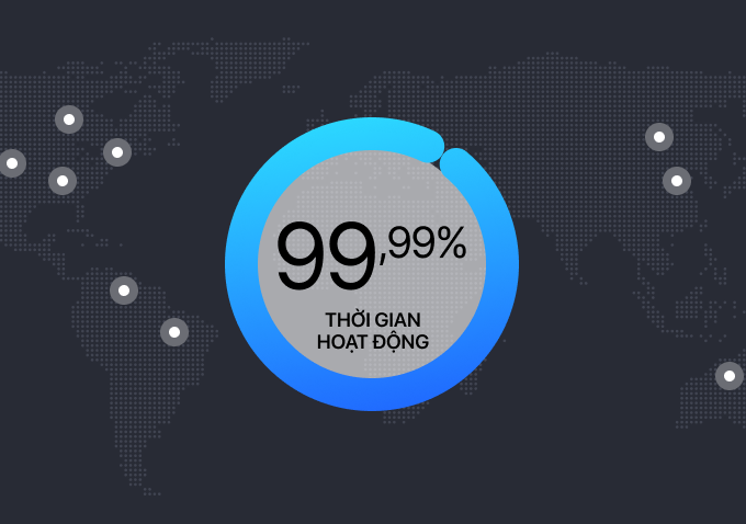 Hình ảnh bản đồ thế giới với chỉ số hiển thị thời gian hoạt động là 99,99%