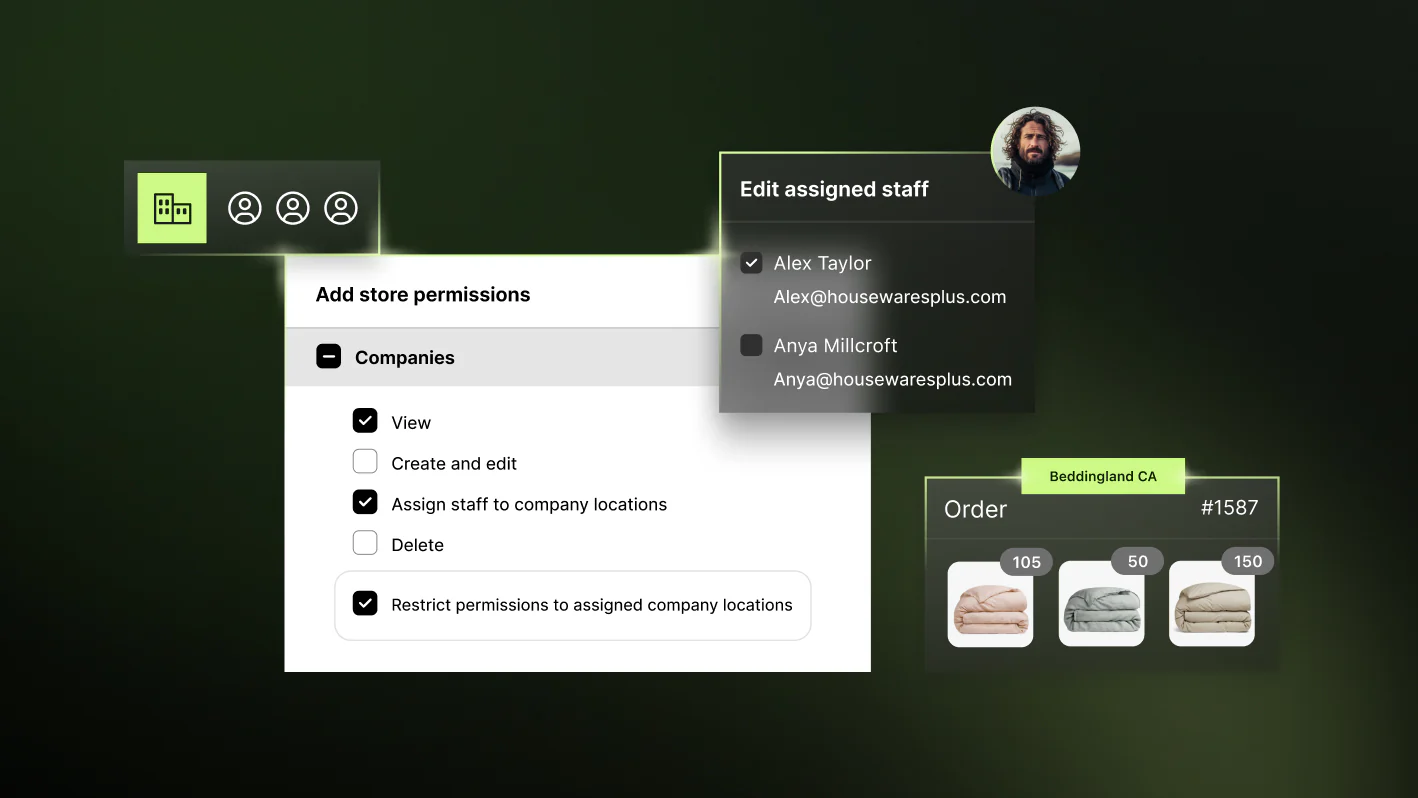 A screen showing granular store permissions per user.