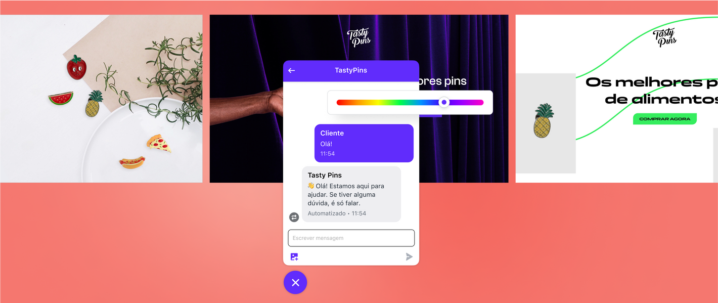 Adicione o Shopify Inbox sem pagar nada e personalize o chat da loja virtual, as mensagens de boas-vindas e muito mais com o editor de loja virtual.