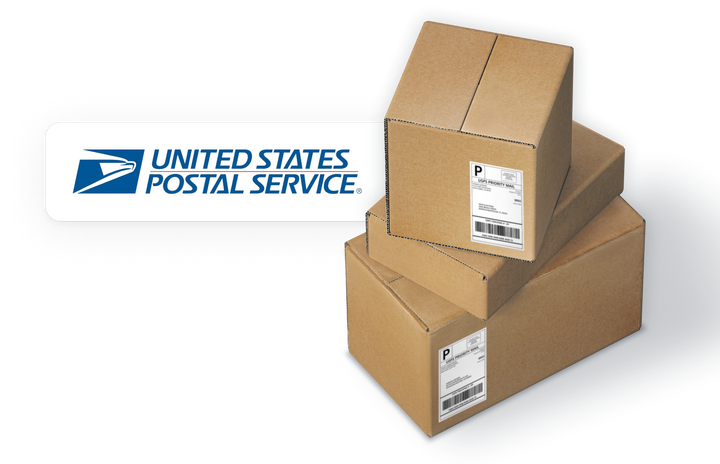 Logo de United States Parcel Service con tres cajas de envío