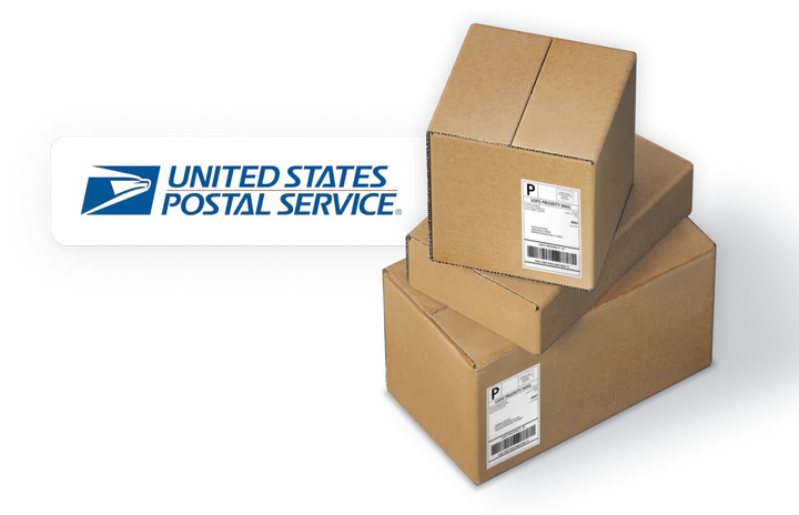 Logo de United States Parcel Service con tres cajas de envío