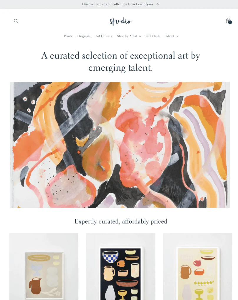 Preview of Studio, an artistic theme with a focus on collections