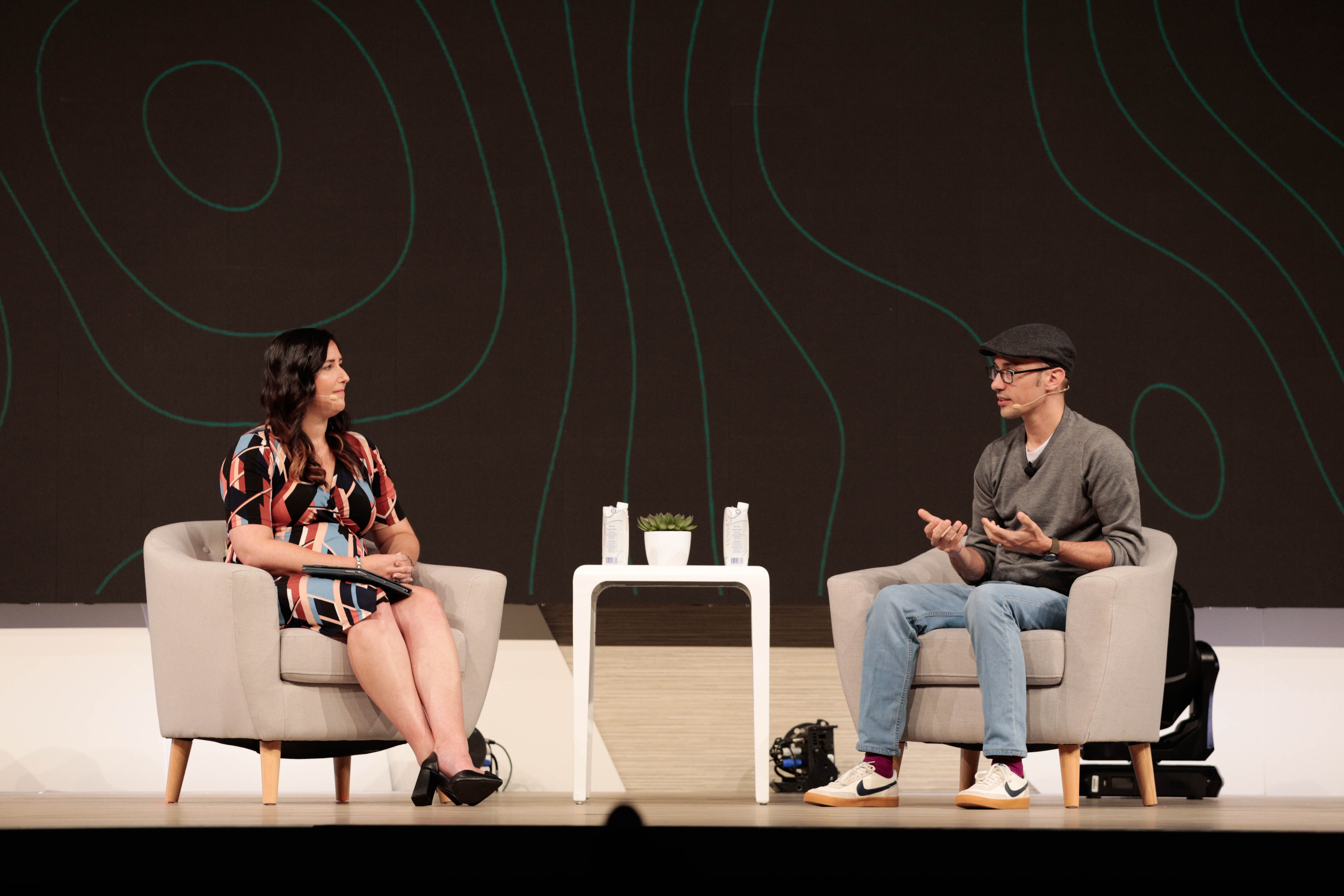  CEO Tobi Lutke sits down with Cara Hogan of Zaius for a fireside chat at the company’s annual partner conference, Shopify Unite, in Toronto, Canada on June 19, 2019.