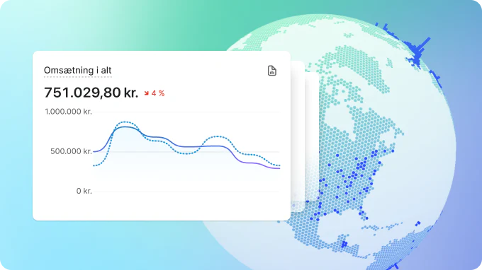 Et billede af en computerskærm, der viser et verdenskort med en graf, som sandsynligvis repræsenterer økonomiske data eller sporing. Skærmen viser også en graf i realtid med ændringer i procent. Dette kan være en visuel repræsentation af globale økonomiske trends eller et sporingssystem.