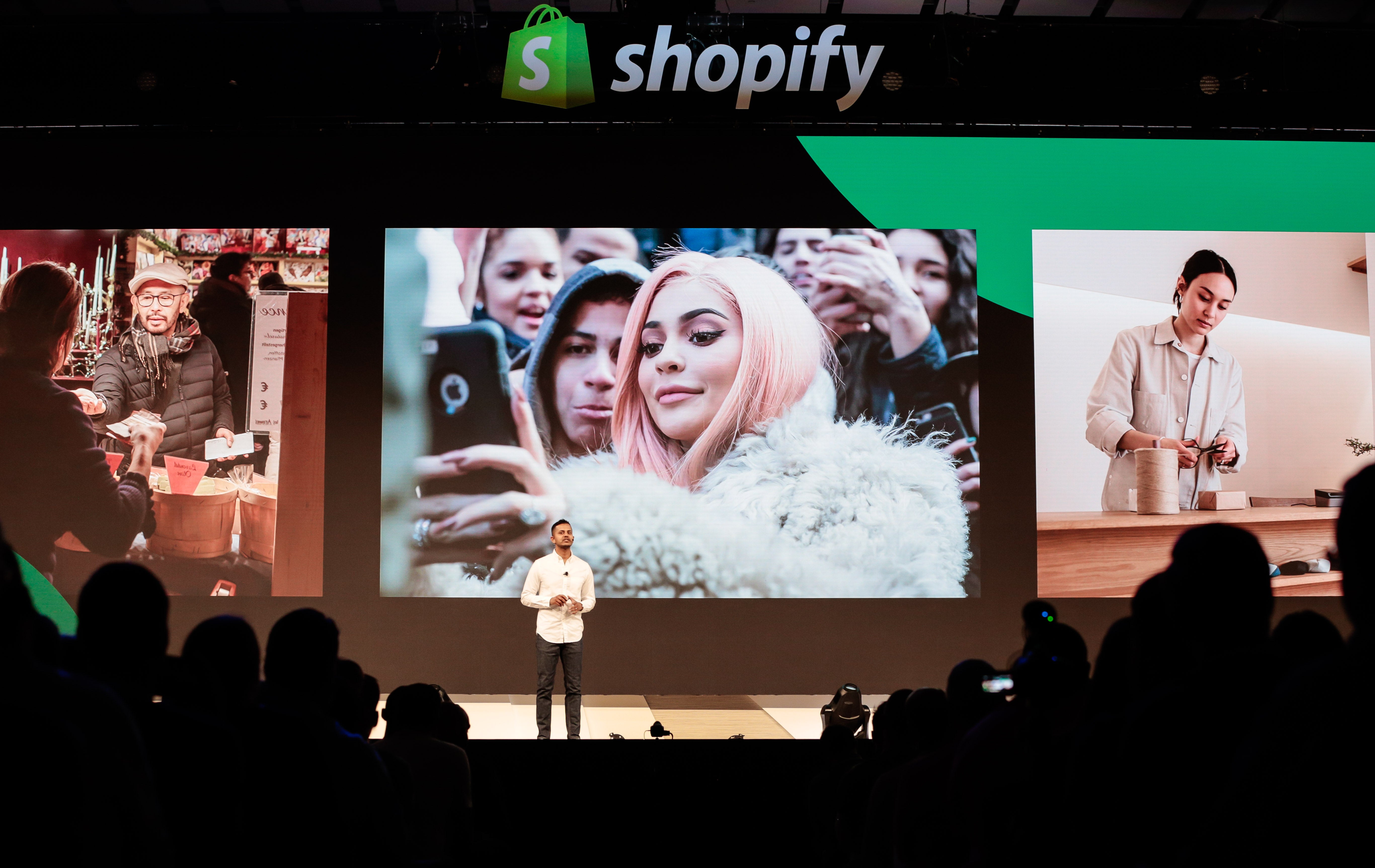 Arpan Podduturi, Shopify’s Director of Product, Retail, announces the new Shopify point of sale (POS) software at the company’s annual partner conference, Shopify Unite, in Toronto, Canada on June 19, 2019.