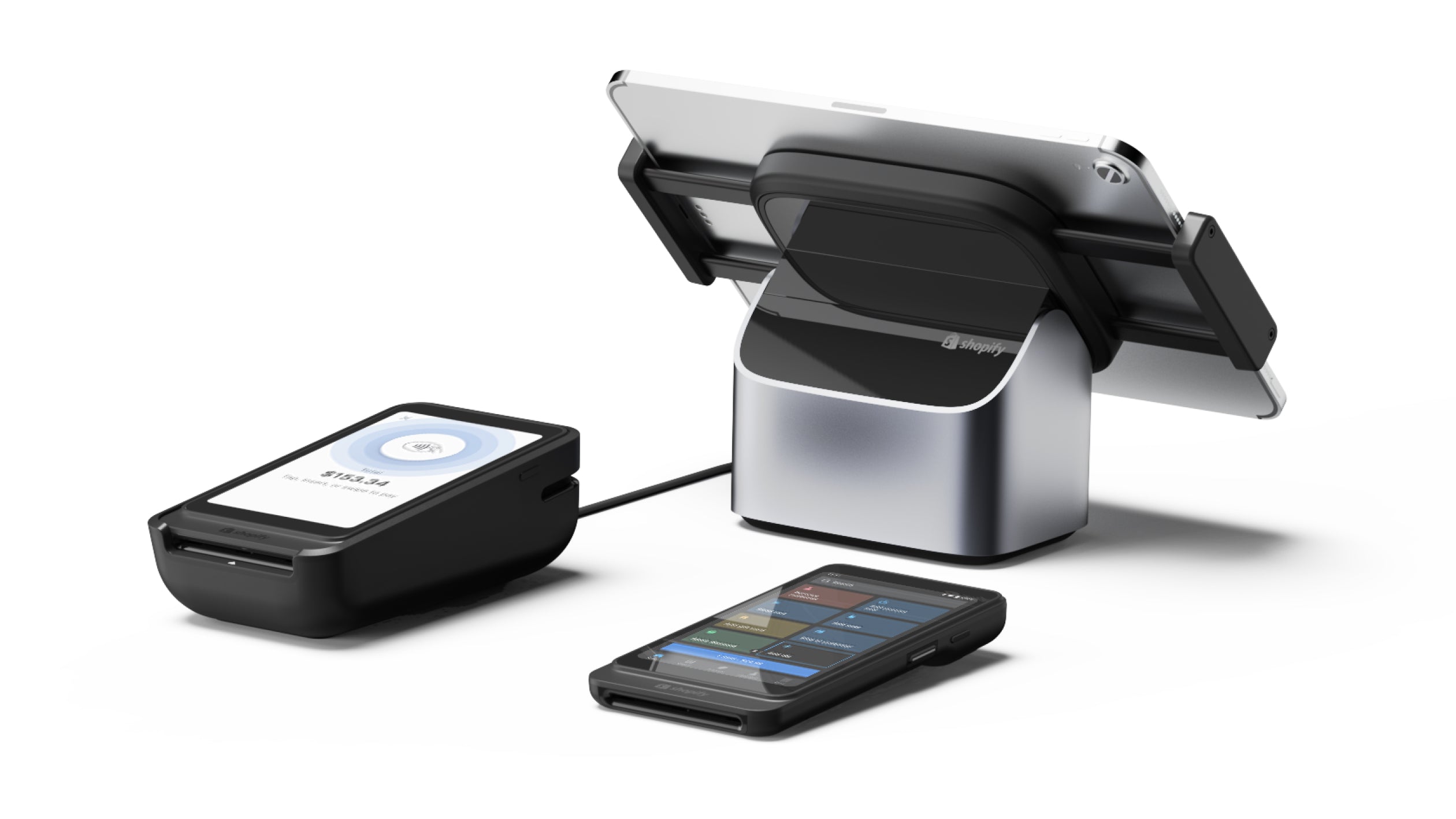 Shopify POS hardware includes POS Terminal, POS Stand, and POS Go.