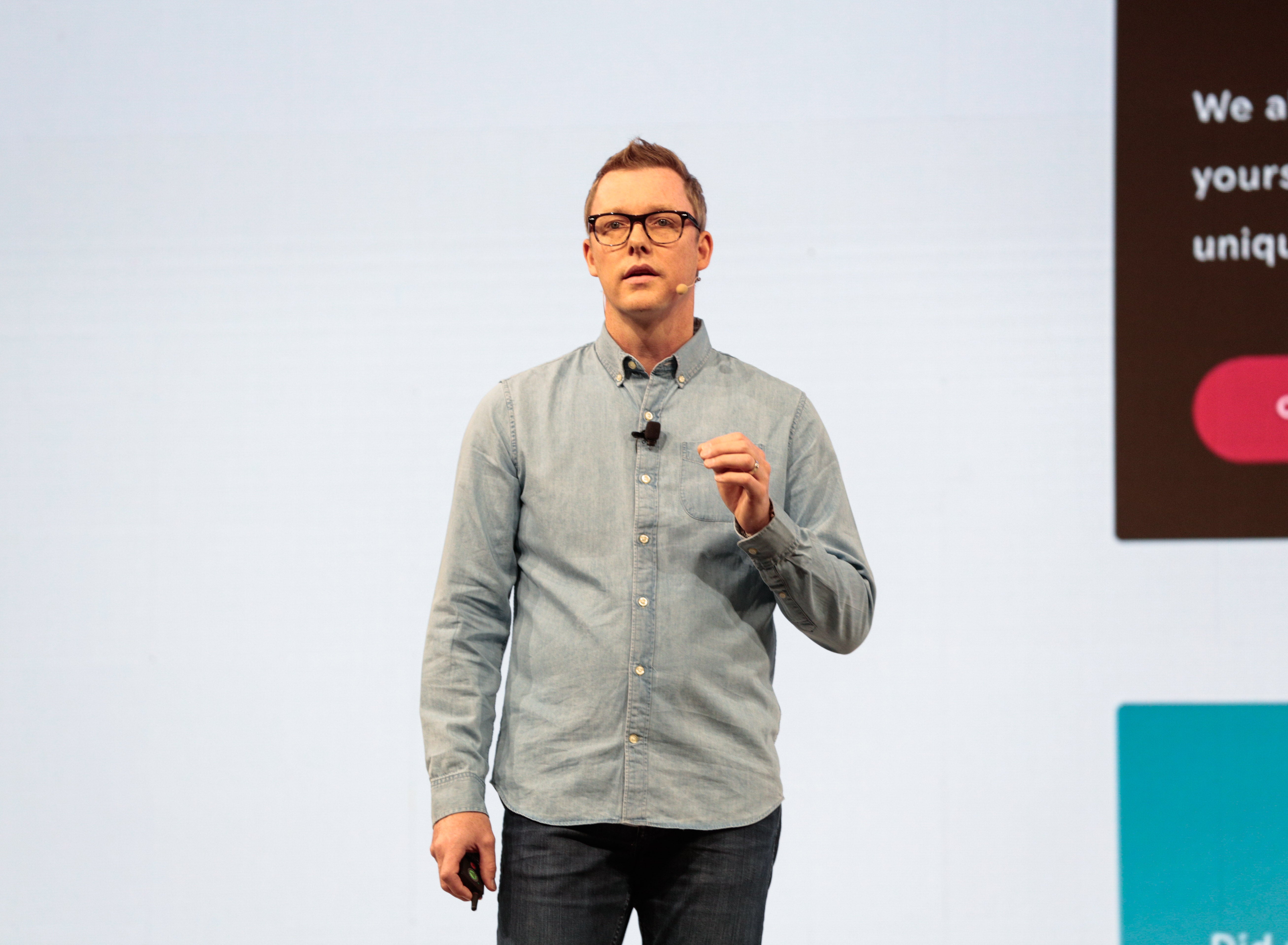 David Moellenkamp, Director of Product of Shopify Plus, announces that with Shopify Payments, all merchants can now sell in multiple currencies and get paid in their local currency at the company’s annual partner conference, Shopify Unite, in Toronto, Canada on June 19, 2019.