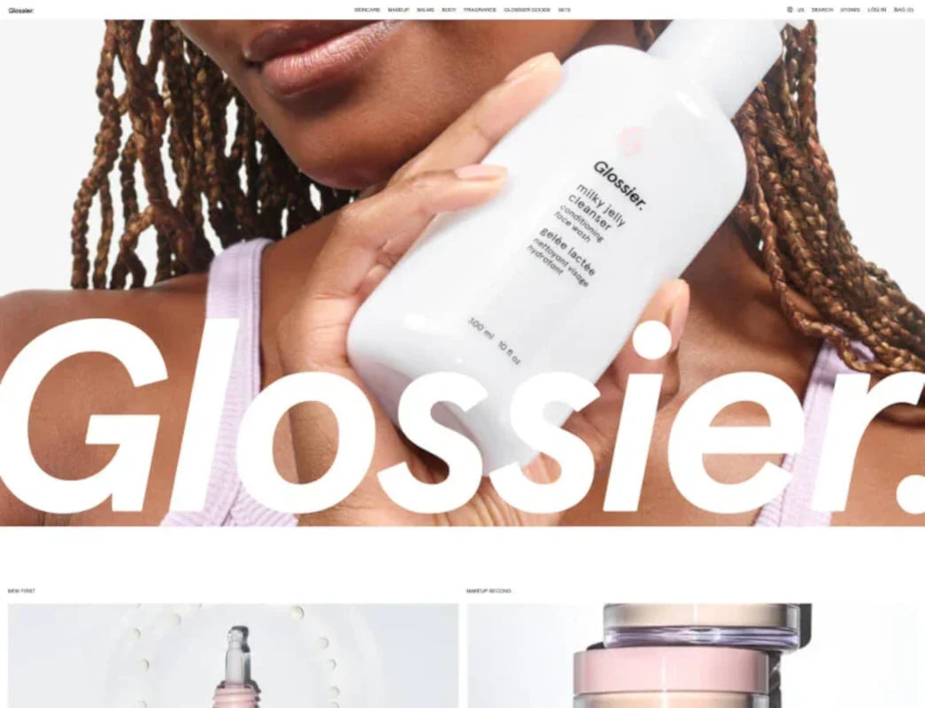 Image du site web de Glossier qui vend des produits de beauté