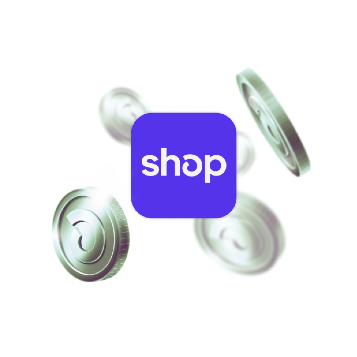 Coins representing Shop Cash offers credit on the Shop app as an exclusive welcome bonus for Shopify Credit