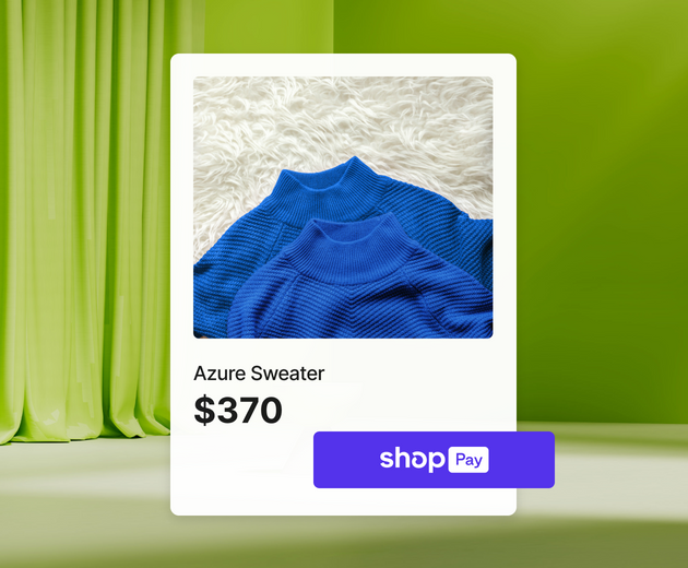 Shop Pay app pane of an azure sweater.