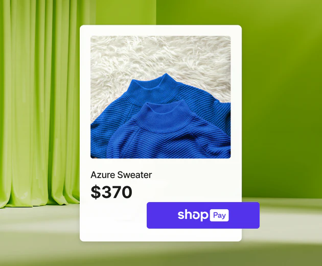 Shop Pay app pane of an azure sweater.