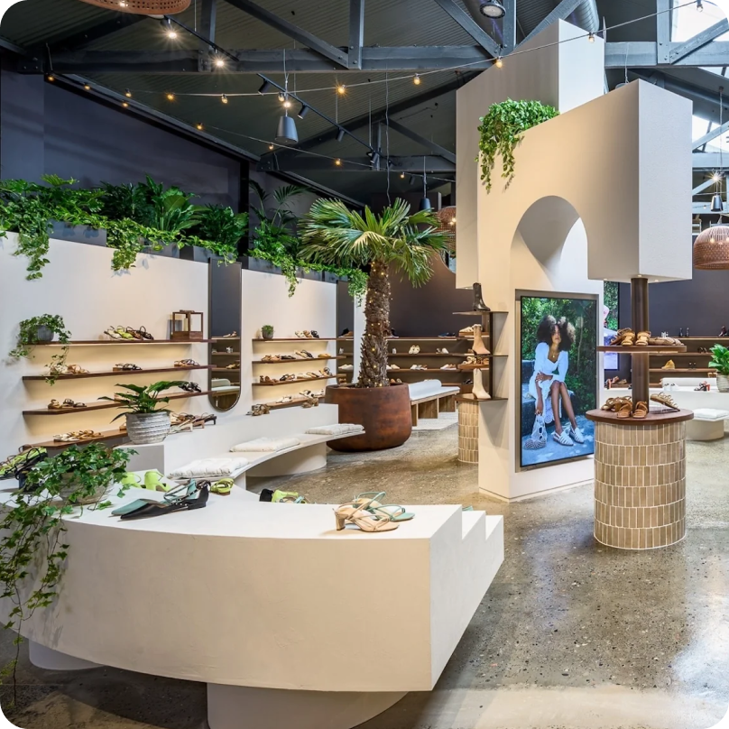 Image of an expansive storefront, filled with indoor plants and natural light