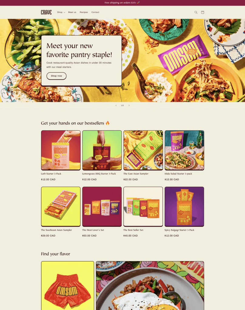 Pré-visualização do Crave, um tema chamativo e ideal para compras por dispositivo móvel