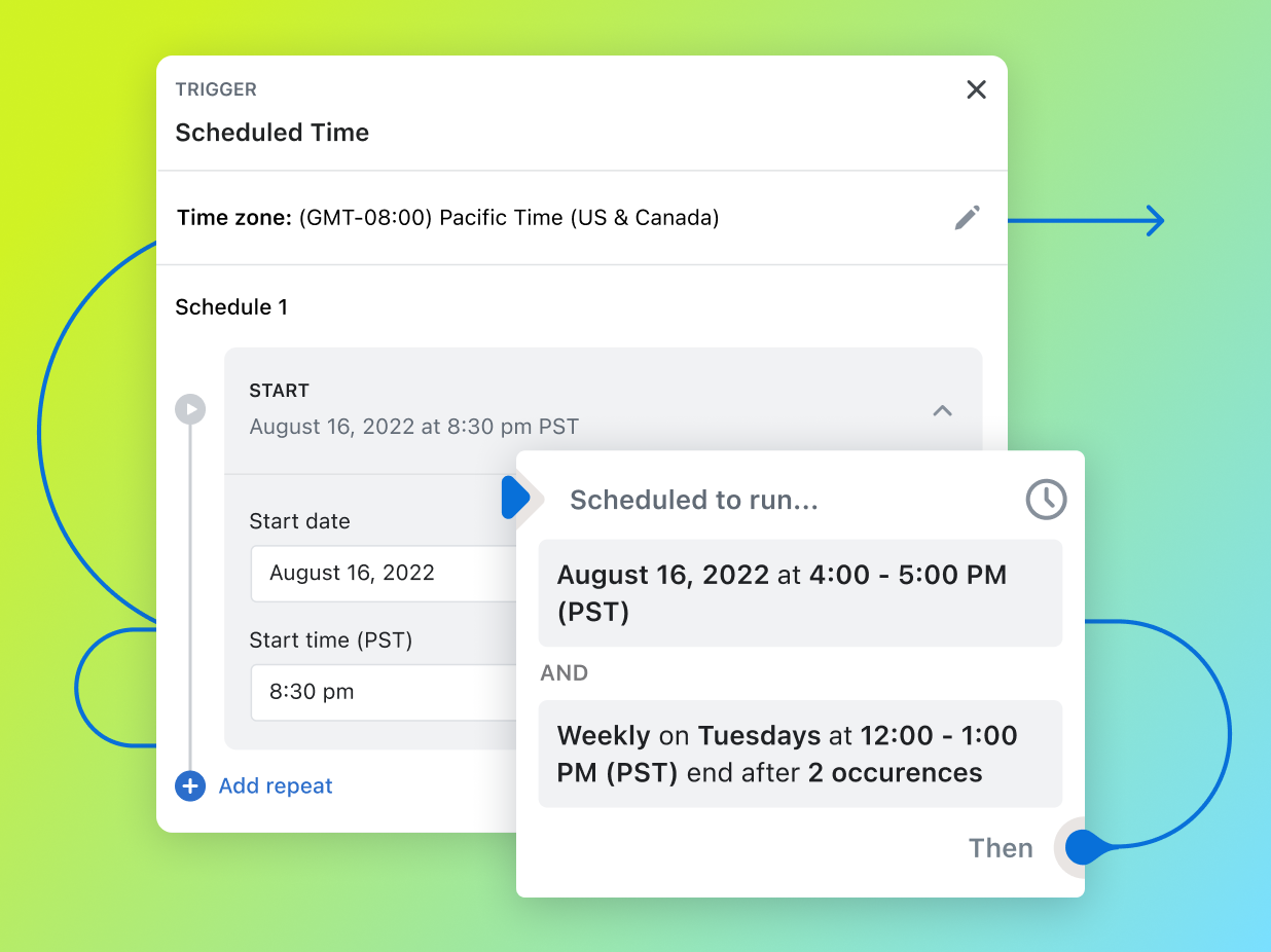 A workflow begins to build using the trigger “Inventory quantity changed” and several conditions and actions update as the workflow progresses.